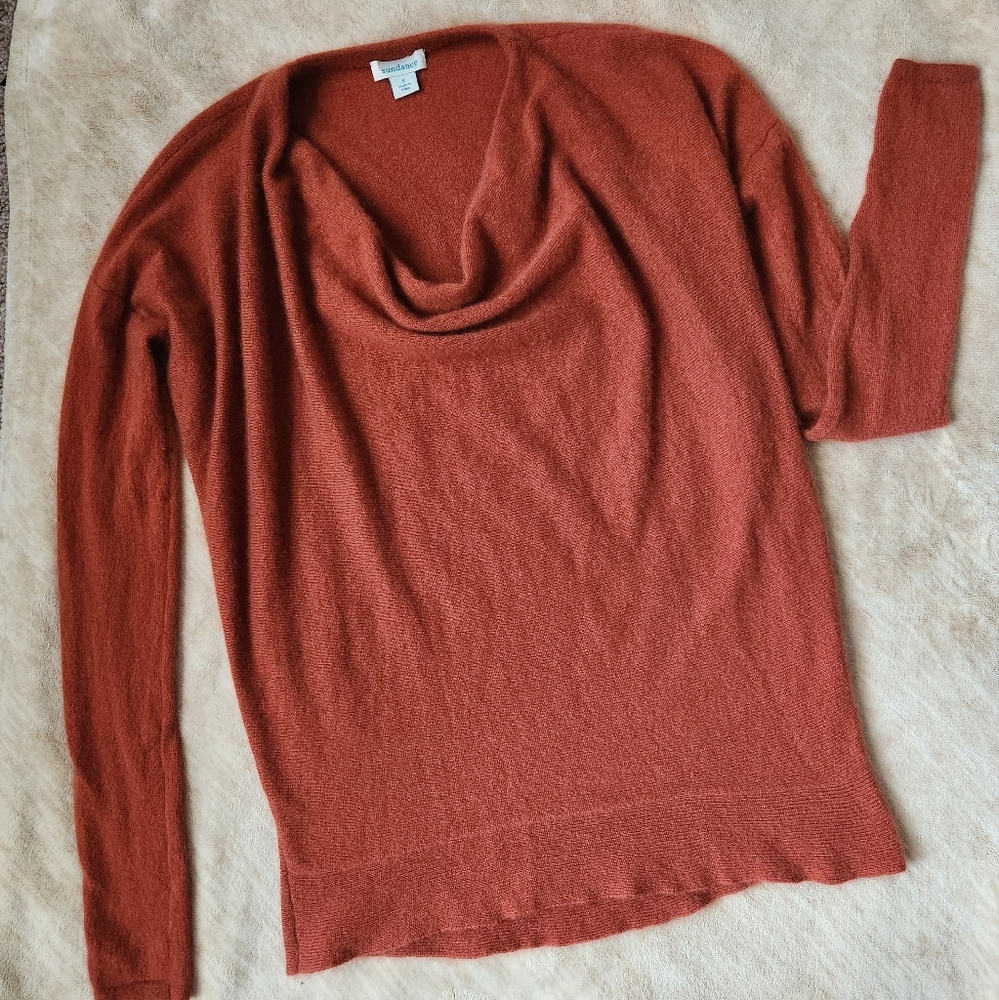 Sundance Cashmere Cowl Neck / Drape Neck Sweater Size Small Burnt Orange Color